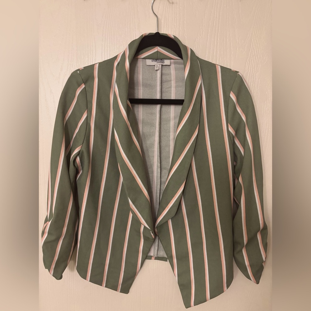 Charlotte Russe Green and White Striped Blazer